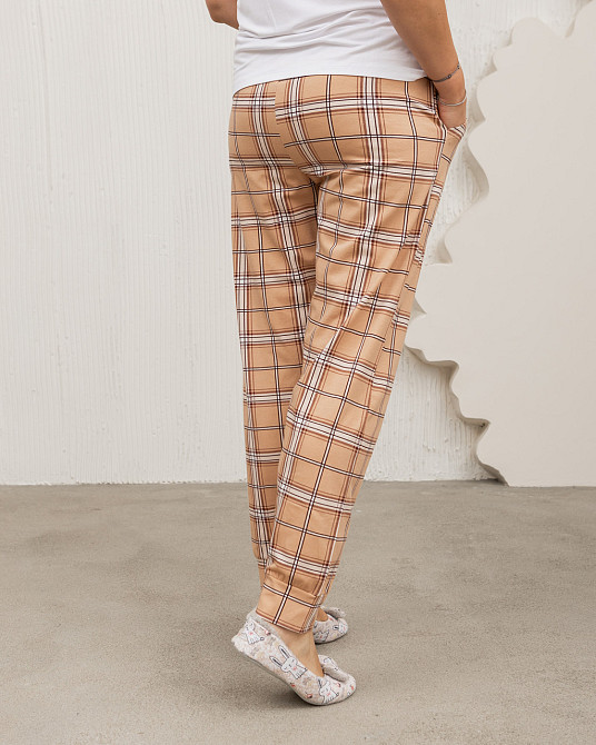 Женские пижамные штаны - бежевые в клетку Nicoletta 1126Ш S Киев - изображение 4