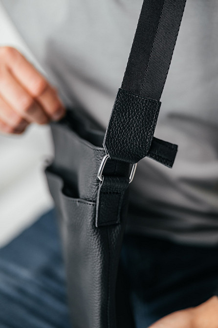 Чоловіча барсетка, чорна сумка через плече з натуральної шкіри, класичний месендджерMasterSem Київ - фото 3