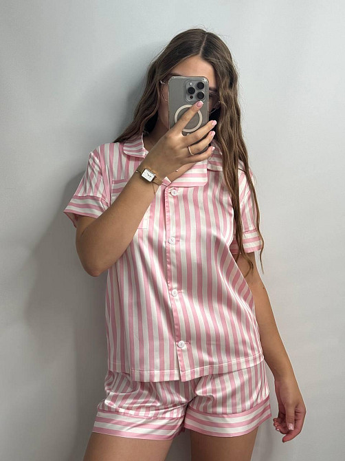 Жіноча сатінова піжама Рожевий смужка XS-S Харків - фото 1