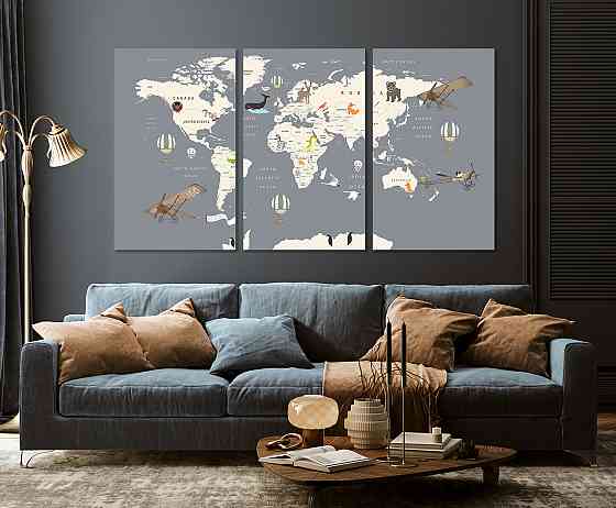 Модульна картина у вітальню/ спальню  Мапа світу   ART-071_3A Київ