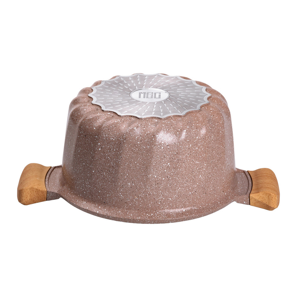 Алюминиевая кастрюля объемом 5 литров с крышкой Ø 24 см, мраморное антипригарное покрытие, кофейный MGC HP-4-433CO Киев - изображение 2