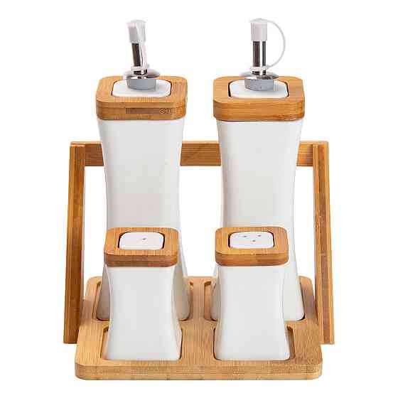 Yiwu Набір для спецій порцелянаовий 4 предмети на бамбуковій підставці HP-1221 Коломия