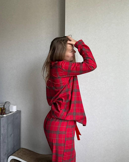 Жіноча затишна домашня піжама в клітинку байка Одеса - фото 13