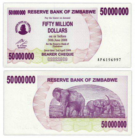 Зимбабве 50000000 Dollars 2008г. UNC Полтава - изображение 1