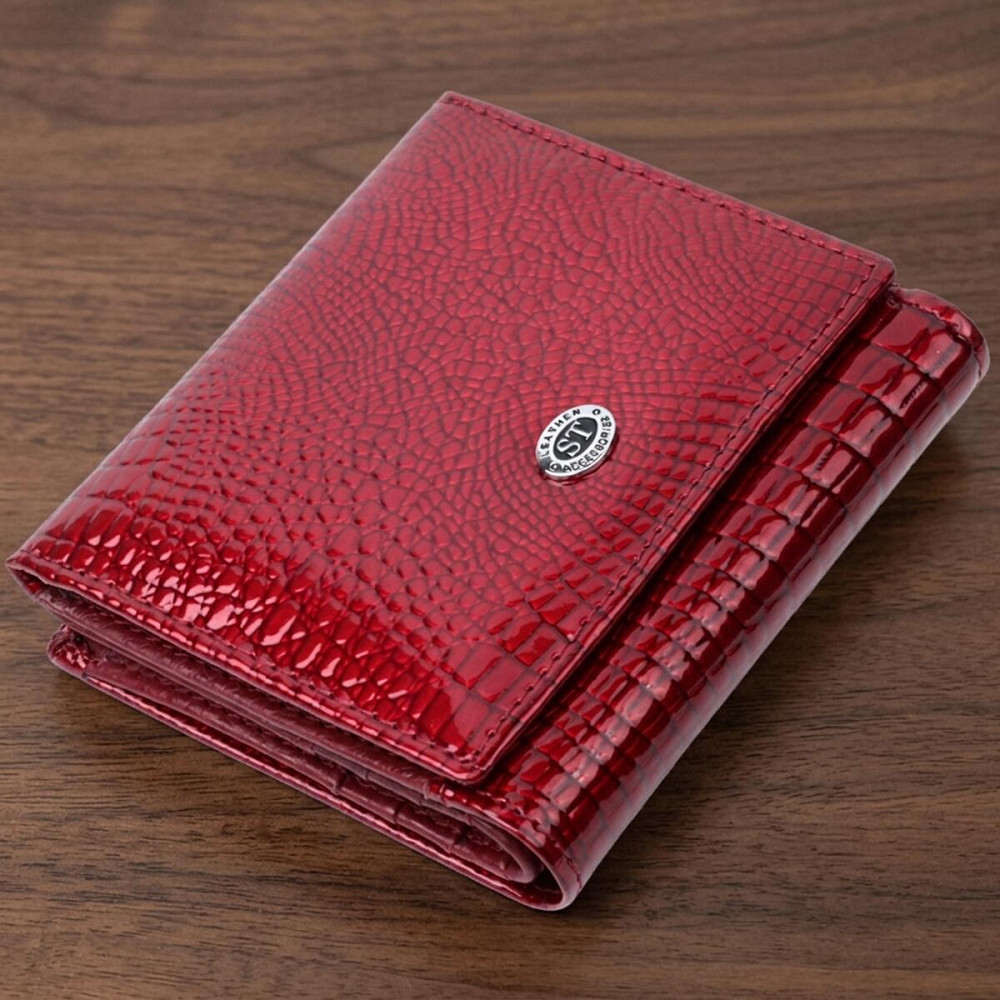 Компактный кошелек для женщин из натуральной лакированной кожи ST Leather 22687 Красный Киев - изображение 11