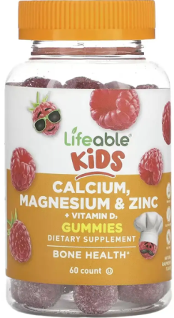Кальций магний цинк +D3 для детей Lifeable Calcium Magnesium & Zinc + Vitamin D Kids 60 жев таб малина Киев