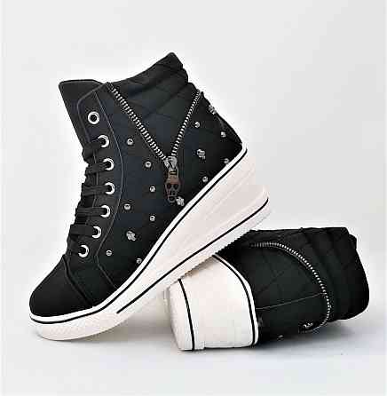 Жіночі Снікери Кросівки на Танкетці Чорні Сліпони Мокасини на Платформі (розміри: 37,38) Дніпро