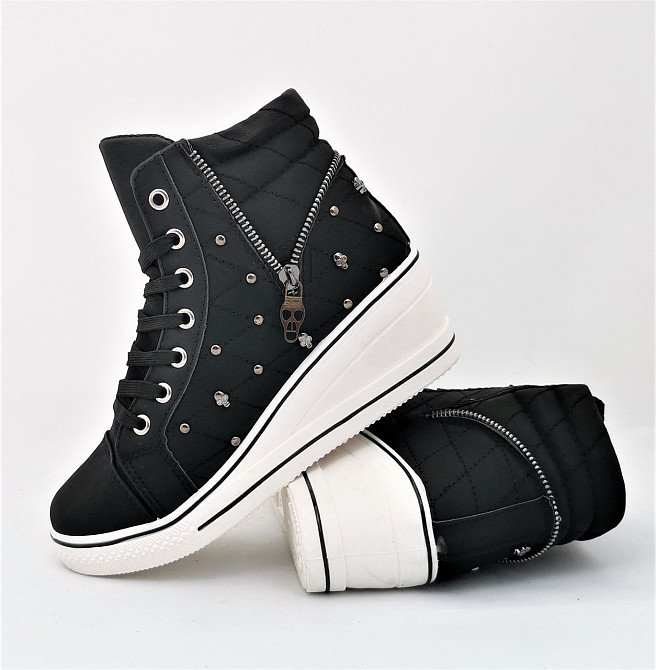 Жіночі Снікери Кросівки на Танкетці Чорні Сліпони Мокасини на Платформі (розміри: 37,38) Дніпро - фото 1