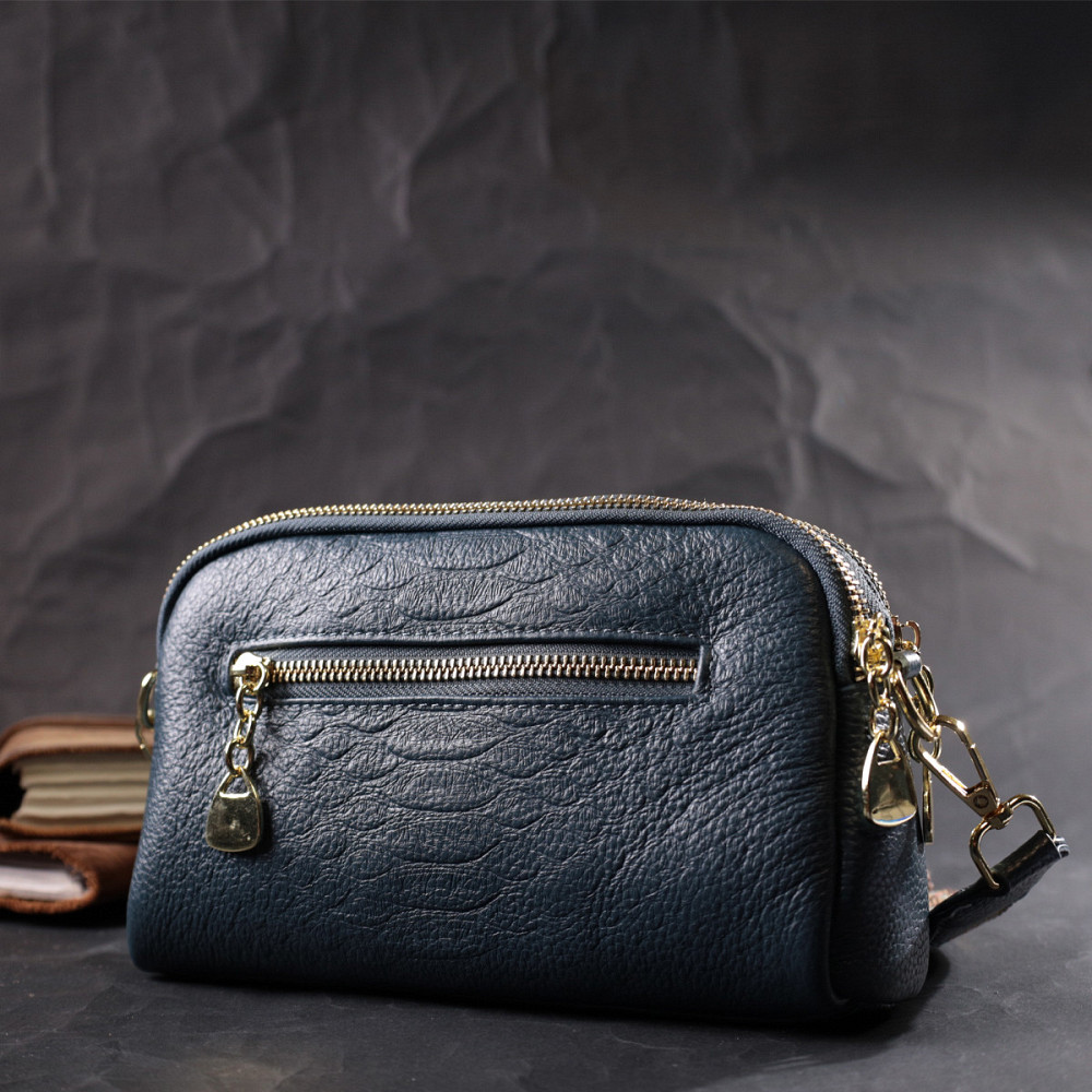 Модная сумка на два отделения из натуральной кожи Vintage 22355 Синяя Киев - изображение 10