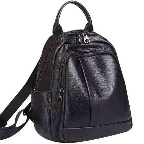 Шкіряний жіночий міський рюкзак на блискавці 23х29х13, сумка наплічна для прогулянок, чорна Київ