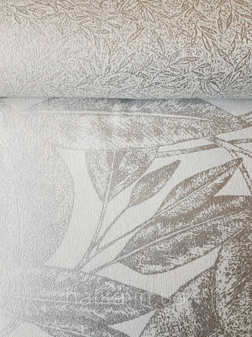 Вінілові шпалери на флізелін AS creation Attractive листя сріблястий металік на білому тлі Київ - фото 3