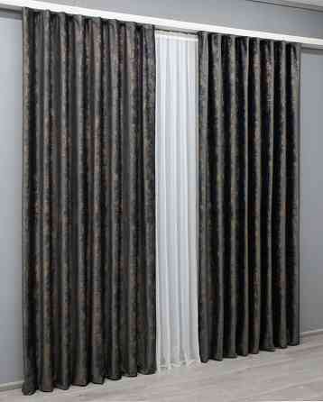 Комплект готовых штор VR-Textil Бархат Афина № 1540ш Графитовый с золотистым 200х295 см 2 шт (32-055) Киев