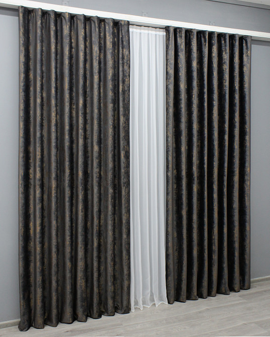 Комплект готовых штор VR-Textil Бархат Афина № 1540ш Графитовый с золотистым 200х295 см 2 шт (32-055) Киев - изображение 3