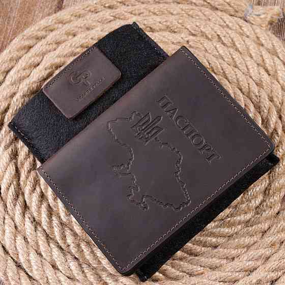 Надійна обкладинка на паспорт у вінтажній шкірі Карта GRANDE PELLE 16771 Коричнева Київ