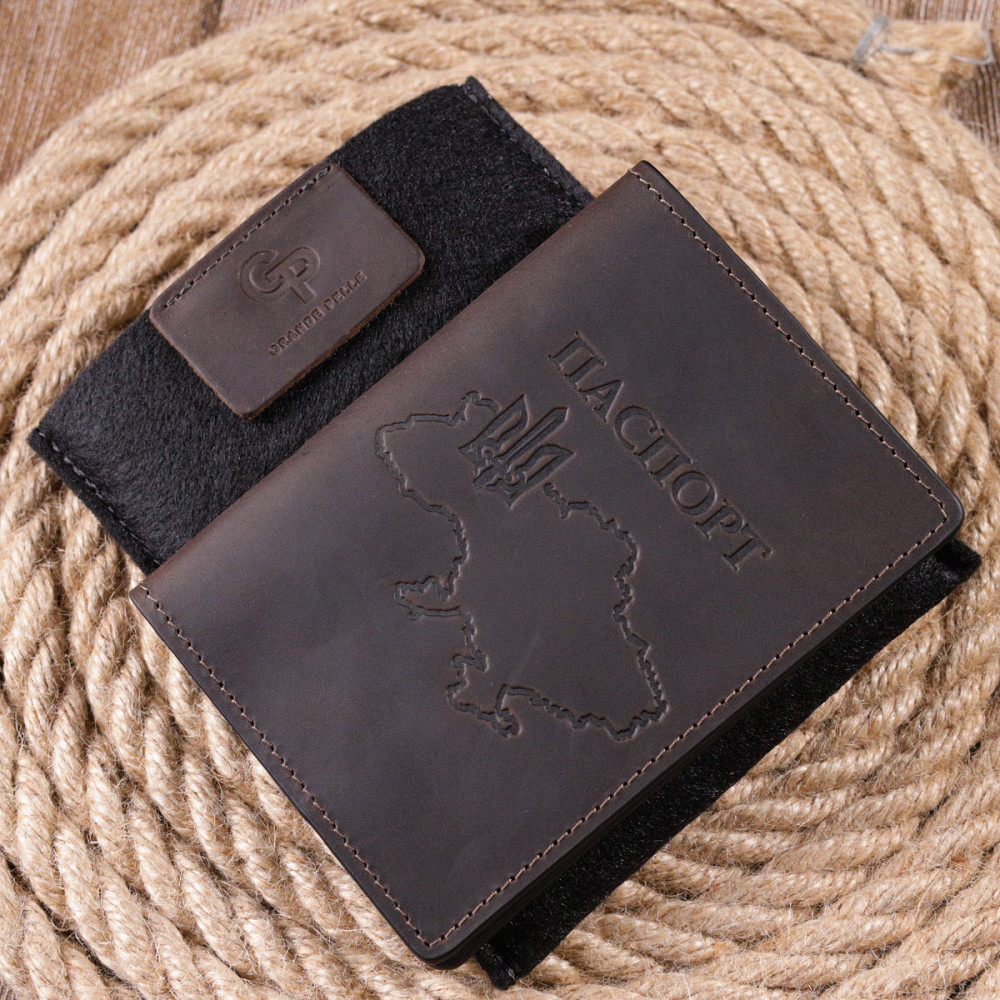 Надежная обложка на паспорт в винтажной коже Карта GRANDE PELLE 16771 Коричневая Киев - изображение 1