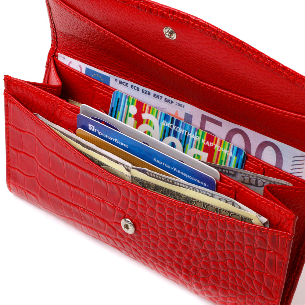 Привабливе жіноче портмоне з натуральної шкіри з тисненням під змію Червоний (CANPELLINI) Київ - фото 1