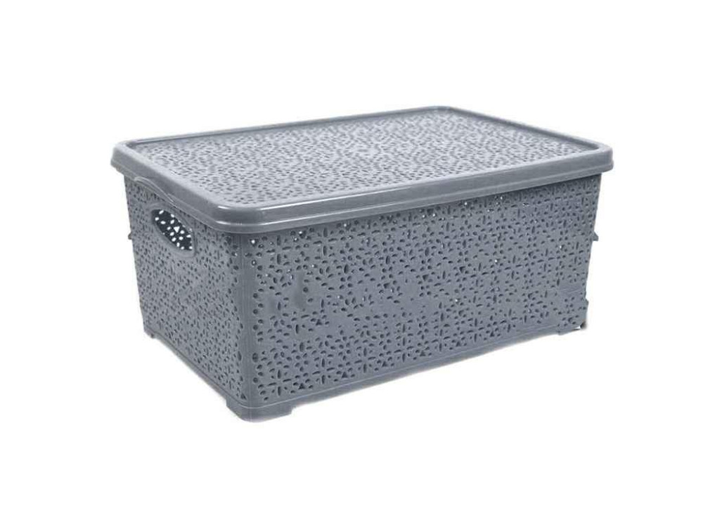 Корзина с крышкой 7л серая Basket кружево ТМ КОНСЕНСУС Solmir Solmir Solmir Київ - фото 1