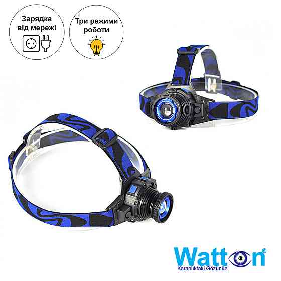 Налобный военный фонарь с перезарядкой Q5 BLACKWATTON WT-121 дальностью на 250-300 метров с 3 режимами Каменец-Подольский