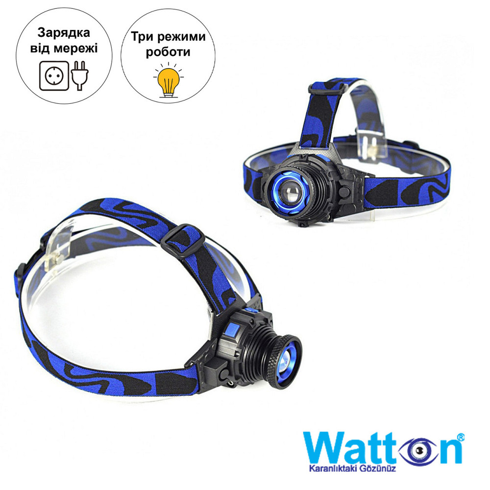 Налобный военный фонарь с перезарядкой Q5 BLACKWATTON WT-121 дальностью на 250-300 метров с 3 режимами Каменец-Подольский - изображение 3