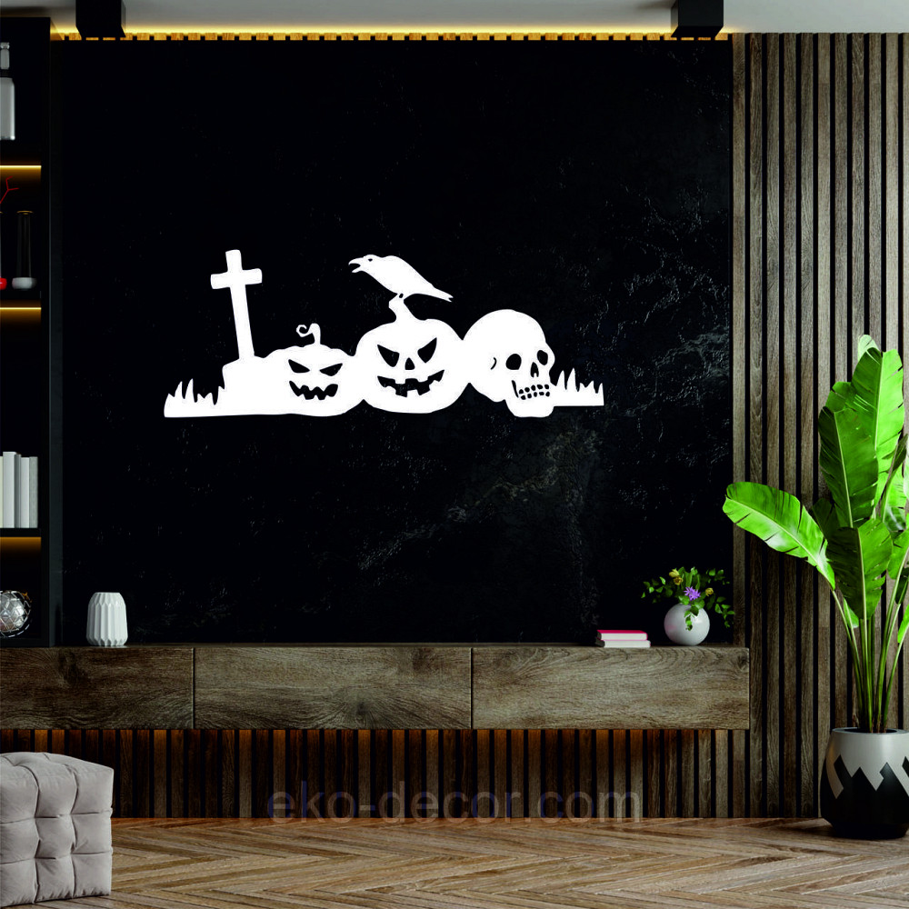 Декоративное настенное Панно «Хэллоуин - тыквы», Декор на стену 110*41 см, Белый Киев - изображение 8