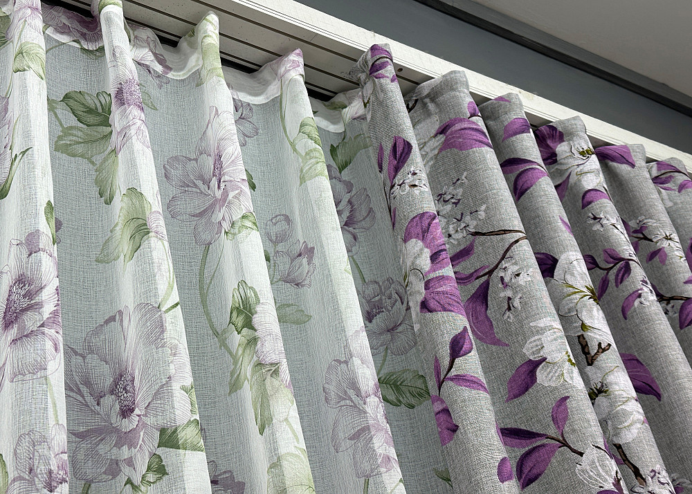 Комплект штор VR-Textil Лен Прованс 150х265 2шт и Тюль 500х265 1820ш-1367т Серый с фиолетовым и белым 71-108/4 Киев - изображение 8