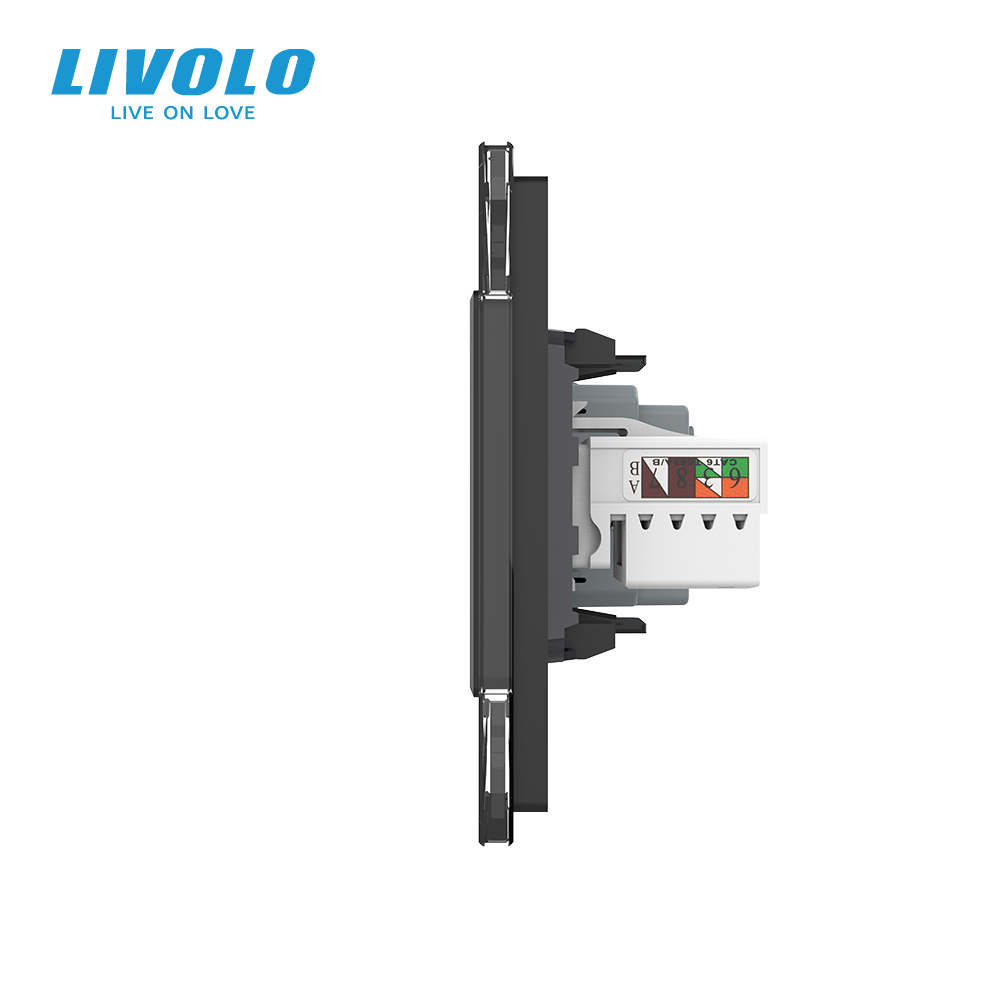 LIVOLO Розетка двомісна комбінована Силова Інтернет ТБ Livolo чорний скло (VL-C7C1EU1V1C-12) Коломия - фото 3