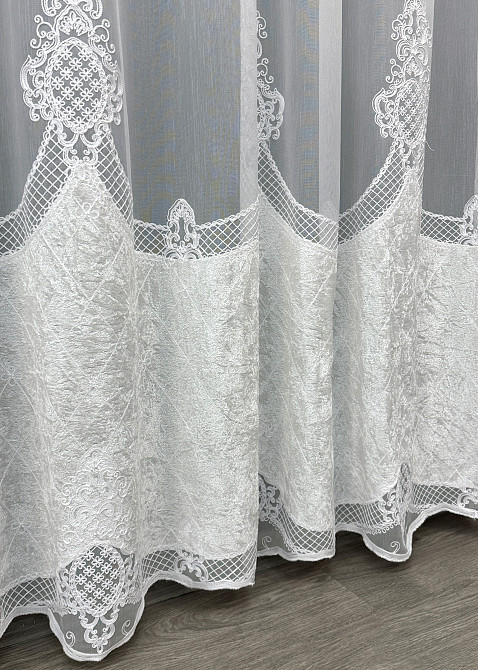 Тюль VR-Textil 1814т Бамбук с вышивкой и бархатом Белый 300х270 см (40-115) Киев - изображение 7