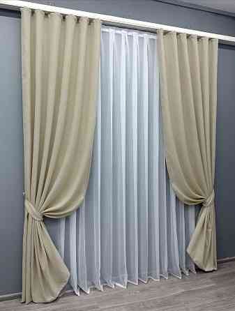 Комплект готових штор VR-Textil Льон Мішковина № 114ш Бежевий 150х270 см 2 шт (30-024) Київ