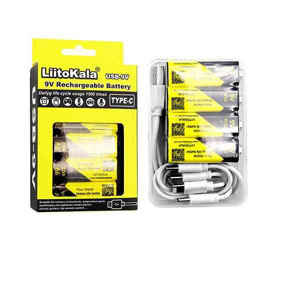 Набір акумуляторів з 4 шт LiitoKala Lii-USB-9V + USB Type-C кабель зарядки Київ