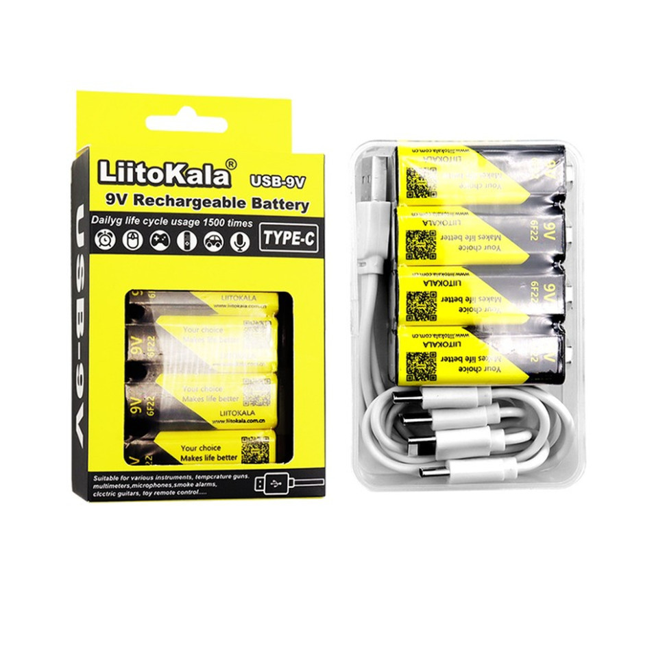 Набір акумуляторів з 4 шт LiitoKala Lii-USB-9V + USB Type-C кабель зарядки Київ - фото 3