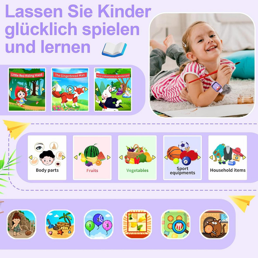 Детские смарт-часы со звонками, играми, аудиокнигами, сказками, учебными карточками, фиолетовый, на подарок Киев - изображение 6