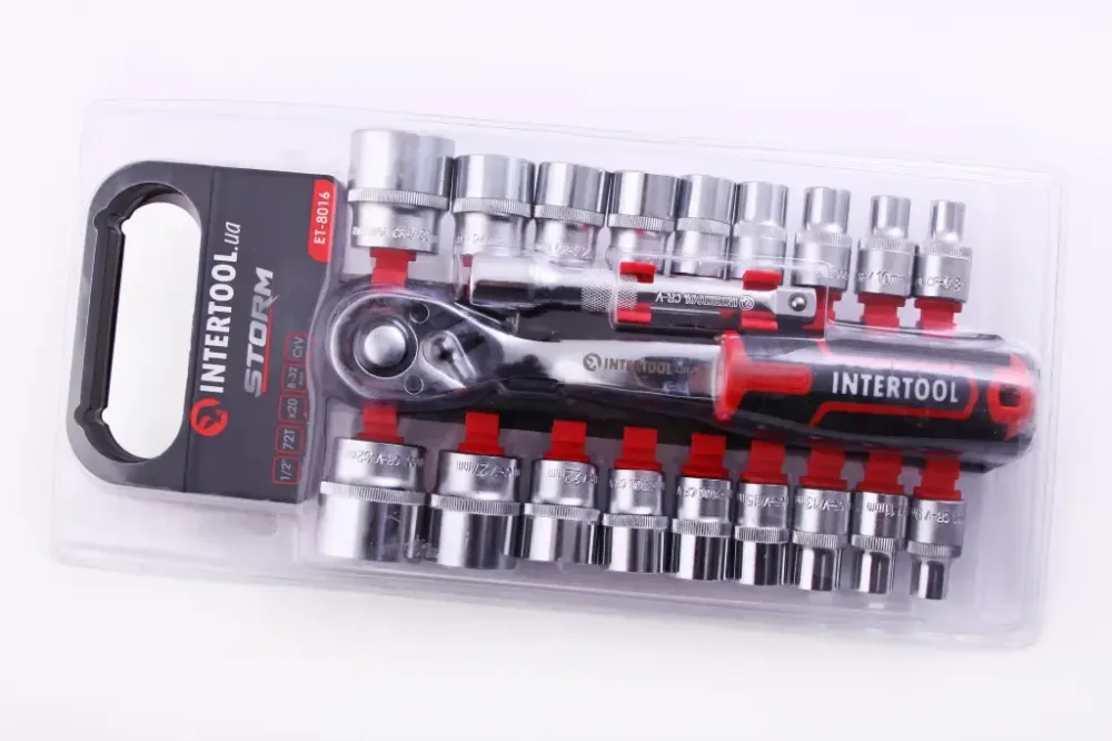 Набор головок 1/2 6-гр. 20 ед. Intertool Storm 8-32мм с трещоткой и удлин. на планке Винница - изображение 1