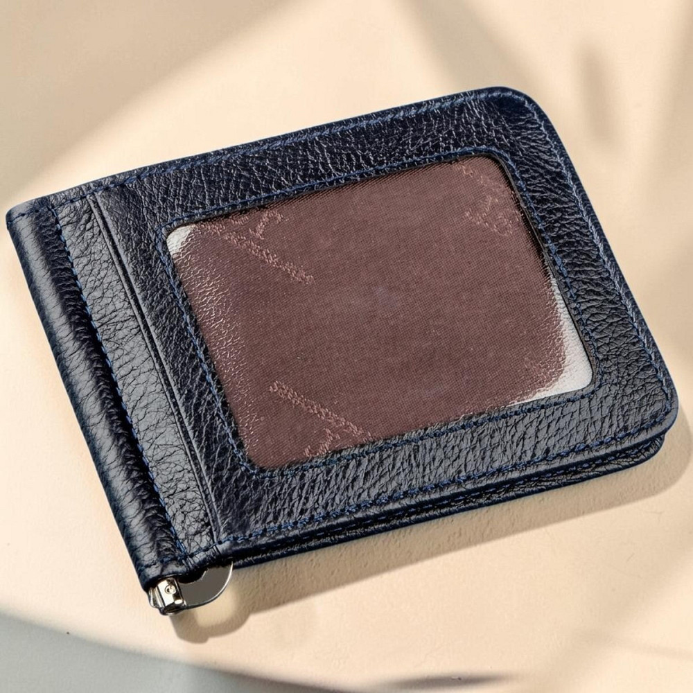 Чоловічий шкіряний затискач для грошей на магніті синій (ST Leather) Київ - фото 13