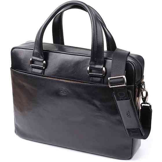 Вместительный мужской портфель с отделением для ноутбука из гладкой натуральной кожи Tony Perotti 20859_1 (9637-38 nero) Черный Киев