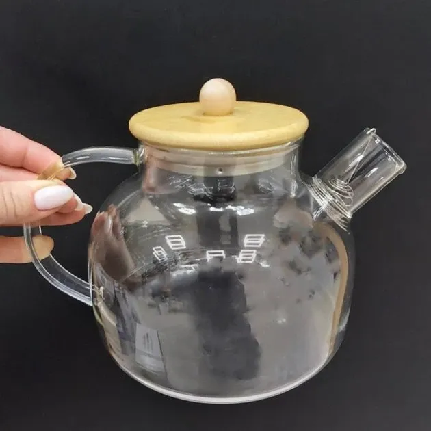 Заварювальний чайник із жароміцного боросилікатного скла 800 мл з дерев'яною кришкою Одеса - фото 6