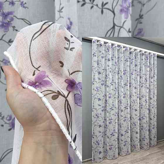 Тюль VR-Textil 1324т Flora Батист Білий з фіолетово-чорним принтом 400х270 см (40-204) Київ