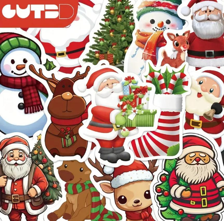 Рождественские наклейки. Новогодние мультяшные стикеры. Водонепроницаемые виниловые наклейки, набор 50 штук. Киев - изображение 2