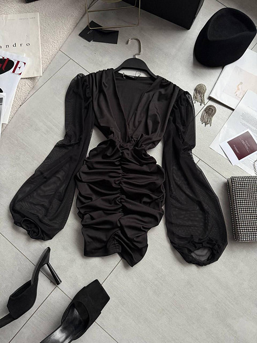 Жіноча драпірована чорна міні сукня мікродайвінг + сітка Одеса - фото 7