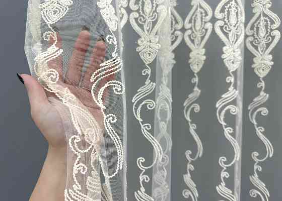 Тюль VR-Textil 1853т Фатин с вышивкой Корд Молочный 300х270 см (40-207) Киев