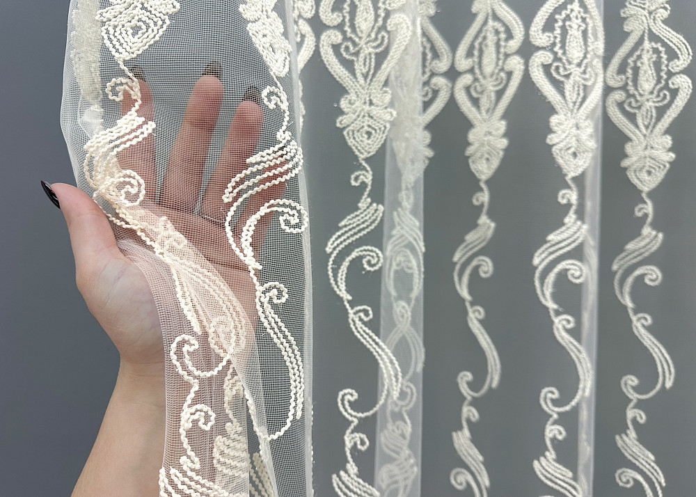 Тюль VR-Textil 1853т Фатин с вышивкой Корд Молочный 300х270 см (40-207) Киев - изображение 4