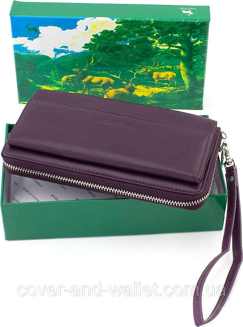 Жіночий фіолетовий гаманець-клатч із натуральної шкіри на змійці Marco Coverna MC 6054-11 Київ - фото 7