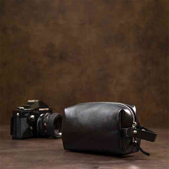 Кожаная глянцевая мужская косметичка GRANDE PELLE 11413 Черный Киев