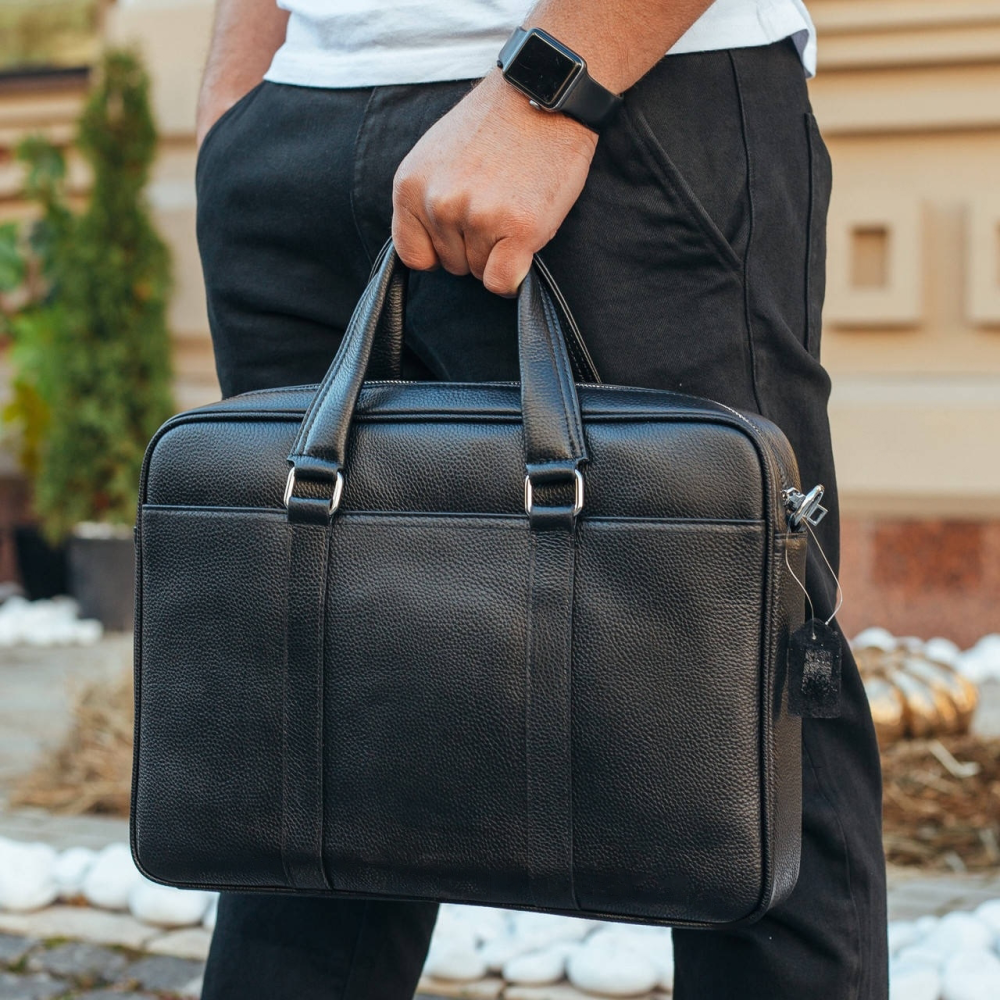 Чоловіча шкіряна сумка портфель для документів і ноутбука чорна ділова класична на плече містка Київ - фото 2