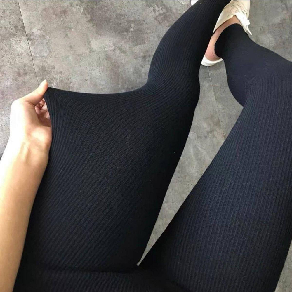 Жіночі чорні базові утеплені лосини в рубчик Одеса - фото 3