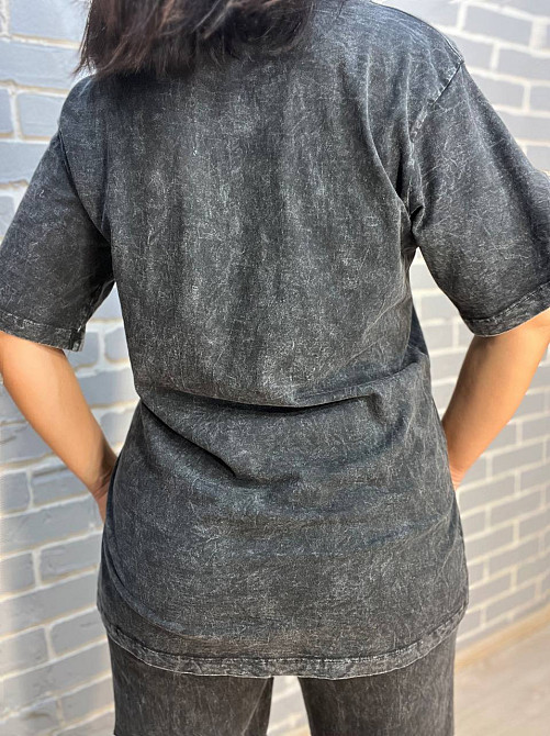 Женский костюм Coast Moda 4232 вареный тай-дай брюки палаццо с футболкой оверсайз сердце графит, графит, S Киев - изображение 5