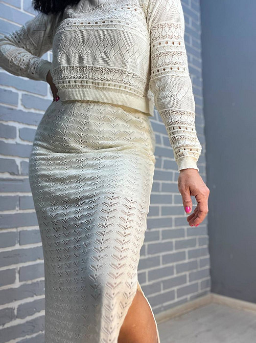 Костюм жіночий Mintas 2414-2416 прозорий ажурний спідниця розрізи та реглан one size, молочний, one size Київ - фото 17