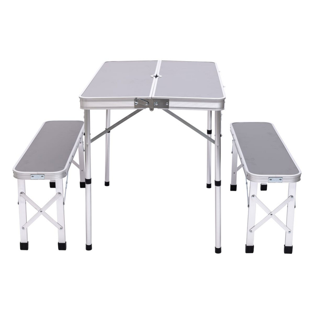 Комплект туристичний стіл + 2 лавки складні меблі Сірий Lugi JY-9060G Коломия - фото 3