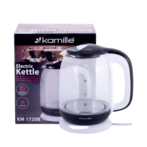 Електрочайник 1,7л 1850-2200W пластик (диск) біло-чорний KAMILLE Житомир