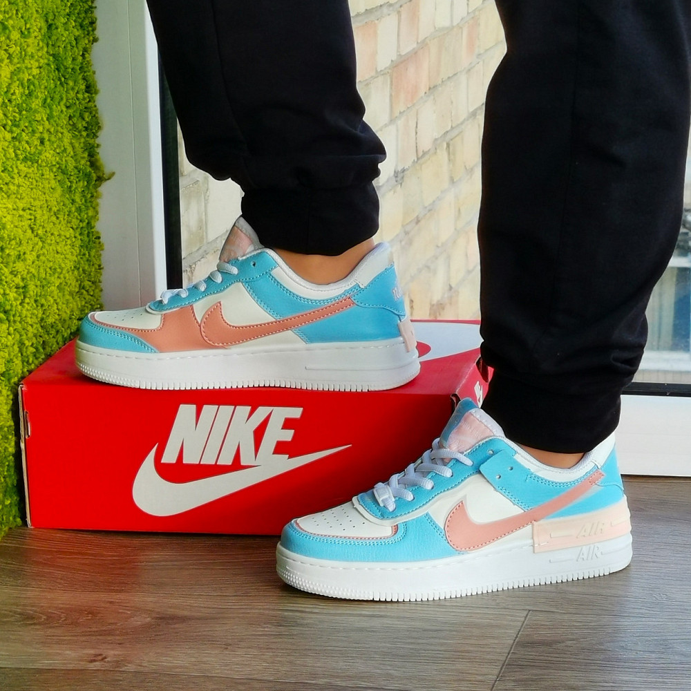 Кросівки Nike Force Білі Жіночі Шкіряні Форси Блакитні Найк (розміри: 36,37,38,39,40,41) - 9 Відео Огляд Дніпро - фото 1