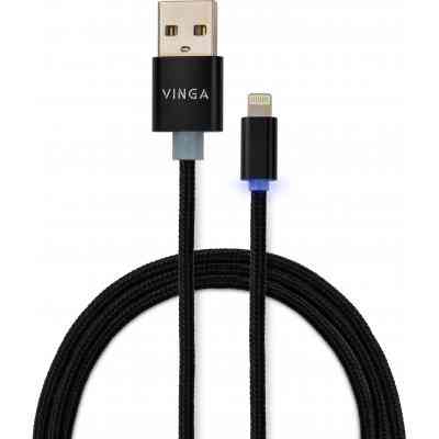 Дата кабель USB 2.0 AM to Lightning 1m LED black Vinga (VCPDCLLED1BK) Винница
